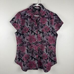 VTG BIG GOLF Womens Short Sleeve‎ Button Floral Shirt Purple/Gold/Black - XXL
